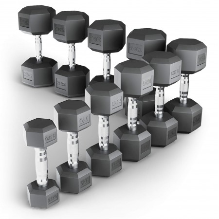 Ряд гантелей гексагональных UNIX Fit обрезиненные от 2,5 до 25 кг