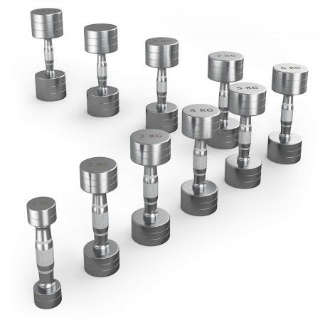 Ряд гантелей круглых UNIX Fit хромированных от 1 до 10 кг Ряд гантелей круглых UNIX Fit хромированных от 1 до 10 кг