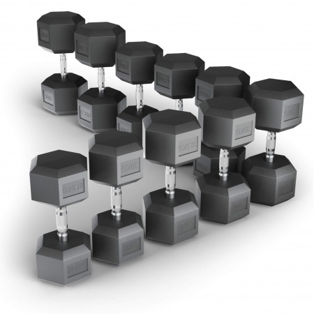 Ряд гантелей гексагональных UNIX Fit обрезиненные от 27,5 до 50 кг