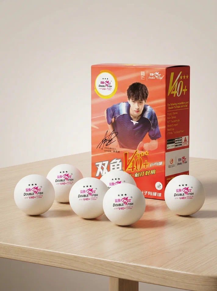 Мячи для настольного тенниса, Double Fish, набор 6шт, 3*, ITTF Approved, белый, DB3