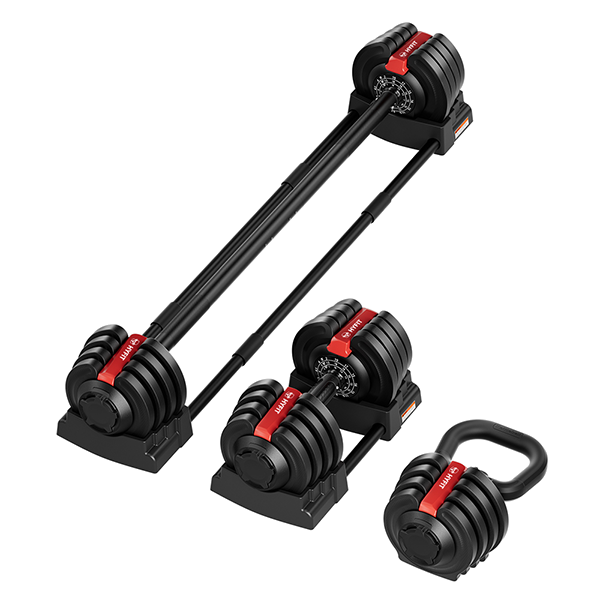Гантель регулируемая 18кг + штанга + гиря, HYFIT, набор 3в1, D7040