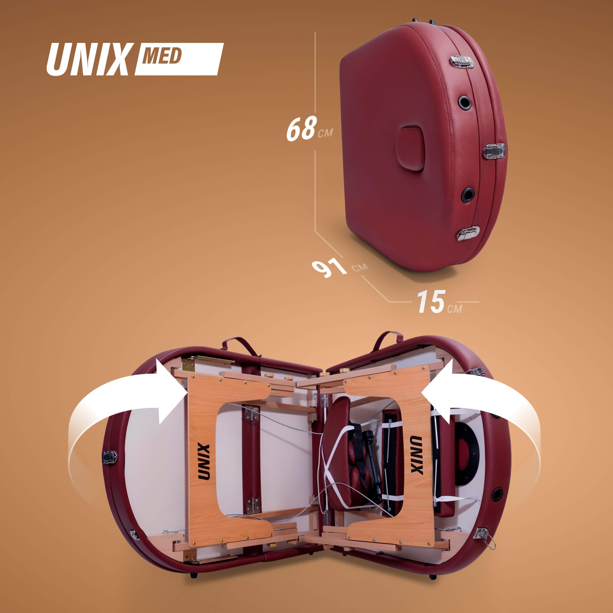 Массажный стол UNIX Комфорт / Comfort 3 секции бордовый