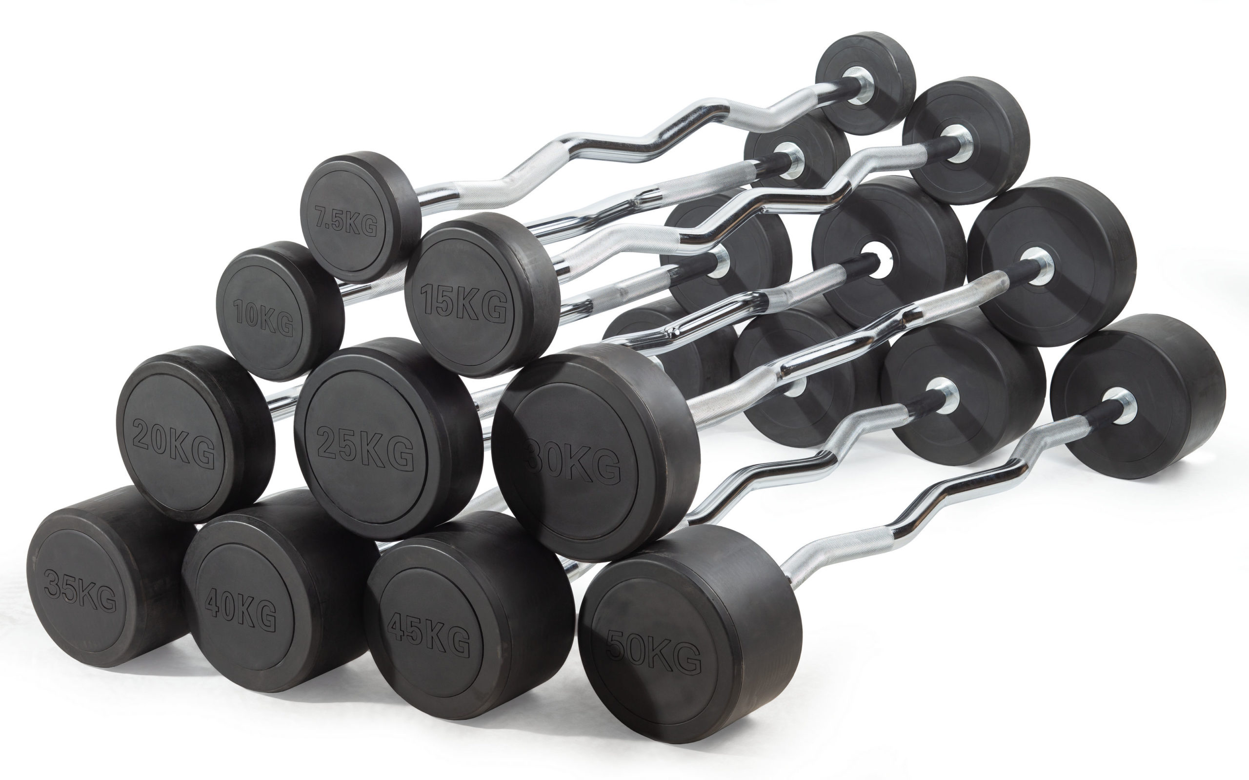 Штанга неразборная обрезиненная 7,5 кг. Изогнутый гриф. VictoryFit VF-DX5075
