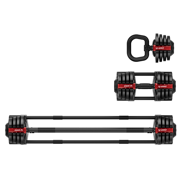 Гантель регулируемая 18кг + штанга + гиря, HYFIT, набор 3в1, D7040